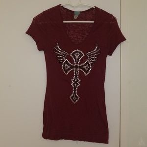Maroon V-Neck Bling Shirt